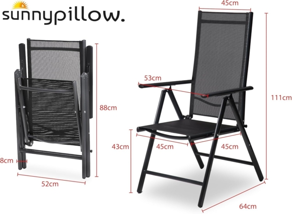 sunnypillow 2er Set Gartenstühle und Gartenstuhlauflagen Hochlehner | 120 x 50 x 9 cm Hochlehner Auflage wasserdicht UV-lichtecht | Klappsessel Klappstuhl für Garten Polsterauflagen Stuhlauflage | Rot Bild 2