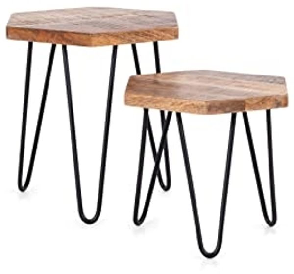 byLIVING Zweisatztisch ELEA / Mangoholz natur, Metall schwarz / B 45, H 55/45, T 40 cm