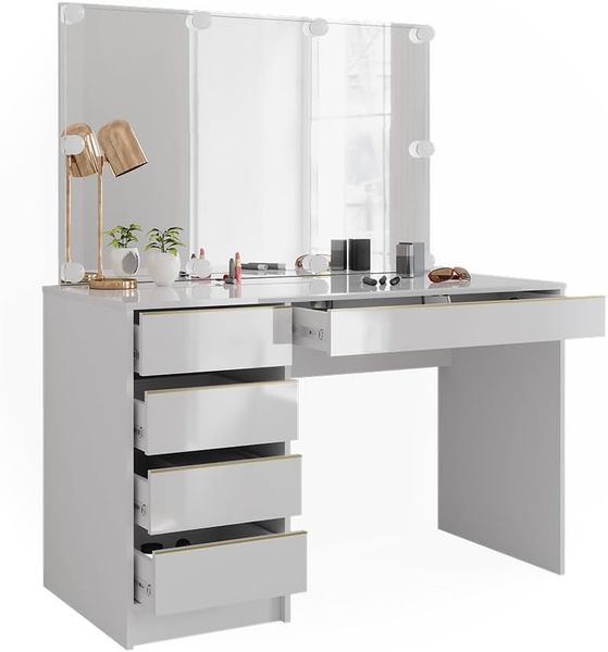 Schminktisch Sherry Weiß/Gold 120 cm mit LED Beleuchtung Vicco Bild 7