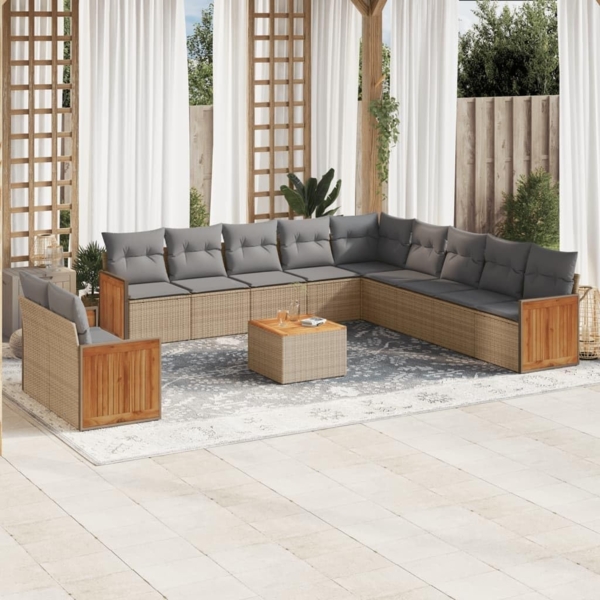 vidaXL 12-tlg. Garten-Sofagarnitur mit Kissen Beige Poly Rattan 3260218 Bild 2