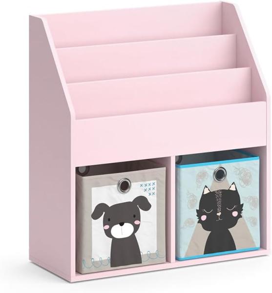 Vicco Kinderbücherregal Luigi 72 x 79 cm, Rosa, Kinderzimmerregal, mit Faltboxen