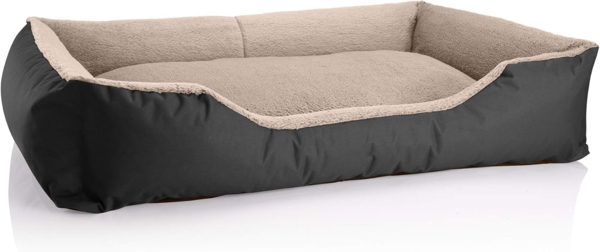 BedDog Hundebett TEDDY, Hundesofa aus Cordura und Microfaser-Velours, waschbares Hundebett mit Rand, Hundekissen vier-eckig (XXL) ca. 120x85x23cm, NAMIB-BLACK (schwarz/beige)