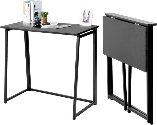 MEUBLE COSY Klapptisch Kleiner Klappbarer Schreibtisch Laptoptisch aus Holz und Metall Computertisch fürs Büro, Wohnzimmer, Home Office, Industrie-Design, Schwarz