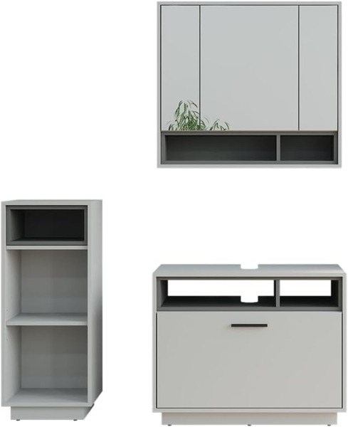 Badmöbel-Set Beatrice Grau/Anthrazit 3 Teile mit Midischrank Vicco