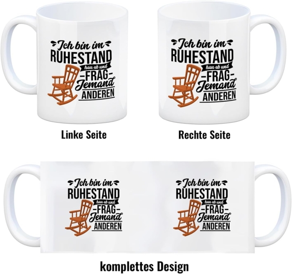 speecheese Tasse Rente Kaffeebecher mit Spruch für Rentner Ich bin im Ruhestand hau ab Bild 4