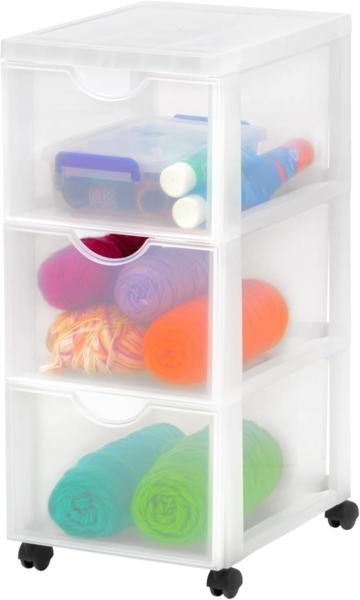 Iris Ohyama Kunststoff-Schubladenbox mit Rollen, 3 tiefen Schubladen, Mattweiß, Griffe zum Ziehen, Für Schlafzimmer, Schule & Büro, BPA-frei, Schubladenschrank, Rollcontainer, A4 Drawer, DDDC-303