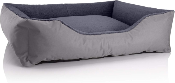 BedDog Hundebett TEDDY, Hundesofa aus Cordura und Microfaser-Velours, waschbares Hundebett mit Rand, Hundekissen vier-eckig (XL) ca. 100x85x23cm, ROCK-FLOW (grau/grau)