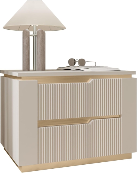 Nachttisch Hilafin 2S (Farbe: Sandbeige / Sandbeige + Gold)