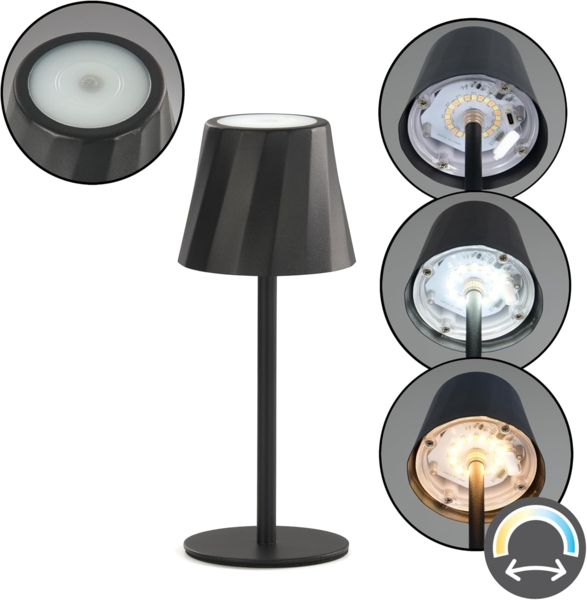 Akku LED Tischleuchte DIAZ kabellos für Innen & Außen, Schwarz - 21cm klein