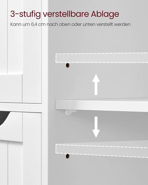 Vasagle Badezimmerschrank mit 4 Schubladen und verstellbarer Ablage, MDF weiß, 82 x 30 x 55 cm Bild 6