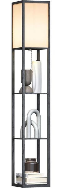 HOMCOM Stehlampe Stehleuchte mit Regalen für Wohn-/Schlafzimmer, Ein-,Ausschalter, ohne Leuchtmittel, Holz Schwarz+Weiß 26 x 26 x 160 cm