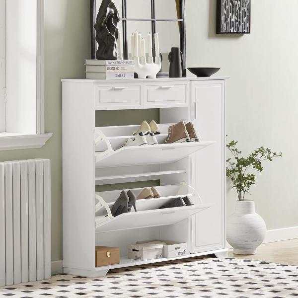 Schuhschrank mit 2 Klappen und 2 Schubladen MDF PB Weiß FSR104-W Bild 4