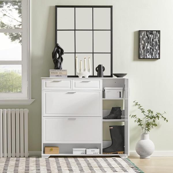 Schuhschrank mit 2 Klappen und 2 Schubladen MDF PB Weiß FSR104-W Bild 2