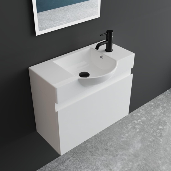 Alpenberger Badmöbel-Set Waschbecken mit Unterschrank 55 cm Breit, (Badezimmermöbel Waschtisch, Badschrank Schmal), Waschbeckenunterschrank mit Softclose