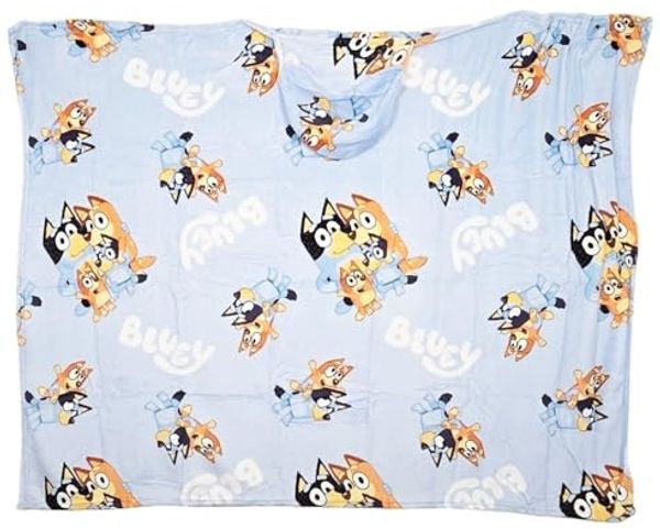 Wohndecke Bluey u Bingo Flanell Decke XL - Warme Kapuzen Kuscheldecke 120x150 cm, Bluey