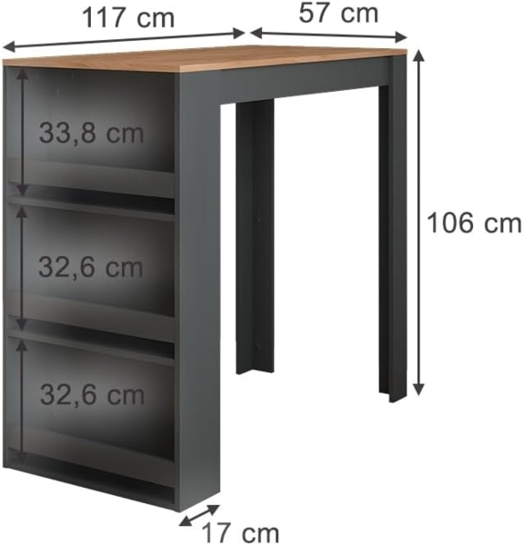 Bartisch Repose Goldkraft Eiche/Anthrazit 57 x 117 cm Vicco Bild 3