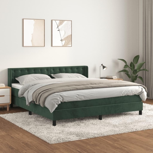 vidaXL Boxspringbett mit Matratze Dunkelgrün 180x200 cm Samt 3131216