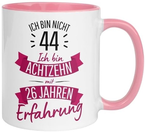 Momentals Tasse 44 Geburtstag Frau – „Nicht 44 – Ich hab Erfahrung“ – Geschenk Frauen, Gratis Versand · Links-&Rechtshänder · Spülmaschinenfest