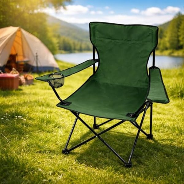 Anglersessel Campingstuhl mit Getränkehalter und Tasche Grün