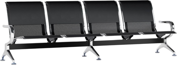 CLP Wartebank Airport Kunstlederbezug stabil aus Metall mit Rückenlehne,schwarz/schwarz 4-Sitzer