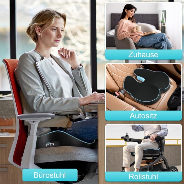 POPOLIC Sitzkissen Sitzkeilkissen für Bürostuhl & Autositz – Ergonomisch 46 x 38 x 10 cm Bild 6