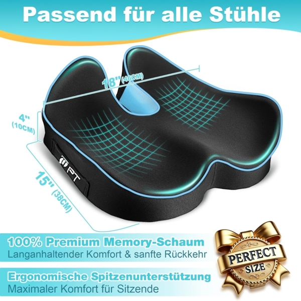 POPOLIC Sitzkissen Sitzkeilkissen für Bürostuhl & Autositz – Ergonomisch 46 x 38 x 10 cm Bild 3