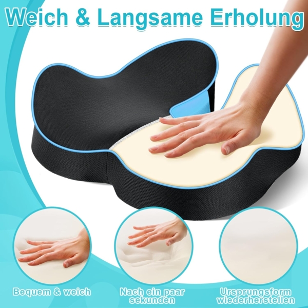 POPOLIC Sitzkissen Sitzkeilkissen für Bürostuhl & Autositz – Ergonomisch 46 x 38 x 10 cm Bild 4