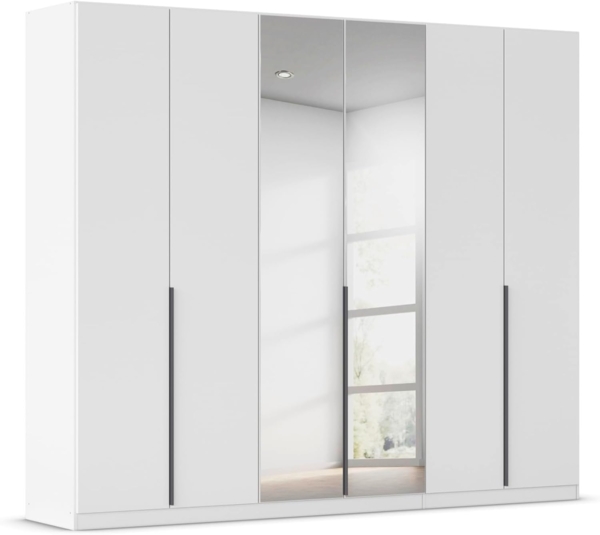 Rauch Möbel Alabama, Kleiderschrank, Garderobe, 6-türig, Spiegel, Zubehör Premium, 3 Kleiderstangen, 9 Einlegeböden, Schubladeneinsatz, Farbe Weiß, Griff Grau metallic, 271 x 229 x 54 cm