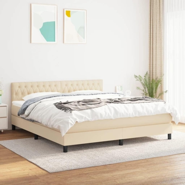 vidaXL Boxspringbett mit Matratze Creme 180x200 cm Stoff 3140318