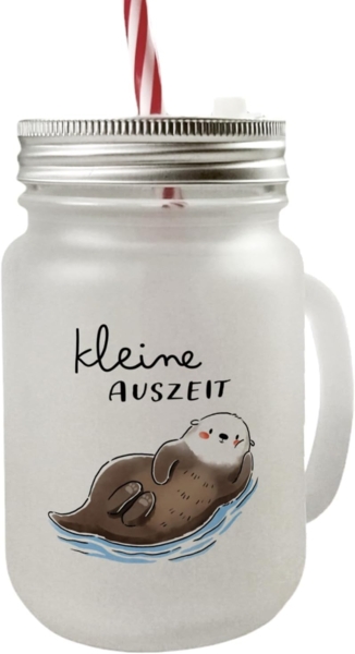 speecheese Glas Otter Mason Jar Henkel Trinkglas mit Deckel mit Spruch Kleine Auszeit