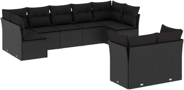 vidaXL 9-tlg. Garten-Sofagarnitur mit Kissen Schwarz Poly Rattan