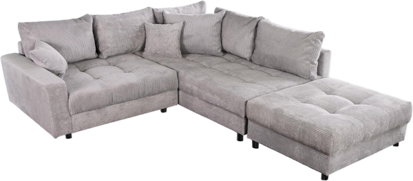 riess-ambiente Ecksofa KENT 220cm hellgrau / schwarz, Einzelartikel 1 Teile, Wohnzimmer · Cord · mit Federkern · inklusive Hocker · L-Form · Modern