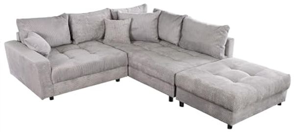 riess-ambiente Ecksofa KENT 220cm hellgrau / schwarz, Einzelartikel 1 Teile, Wohnzimmer · Cord · mit Federkern · inklusive Hocker · L-Form · Modern