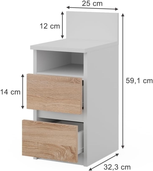 Nachttisch Monty Weiß/Sonoma 25 x 59.1 cm mit 2 Schubladen Vicco Bild 3