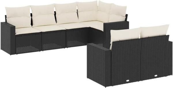 vidaXL 7-tlg. Garten-Sofagarnitur mit Kissen Schwarz Poly Rattan 3251543