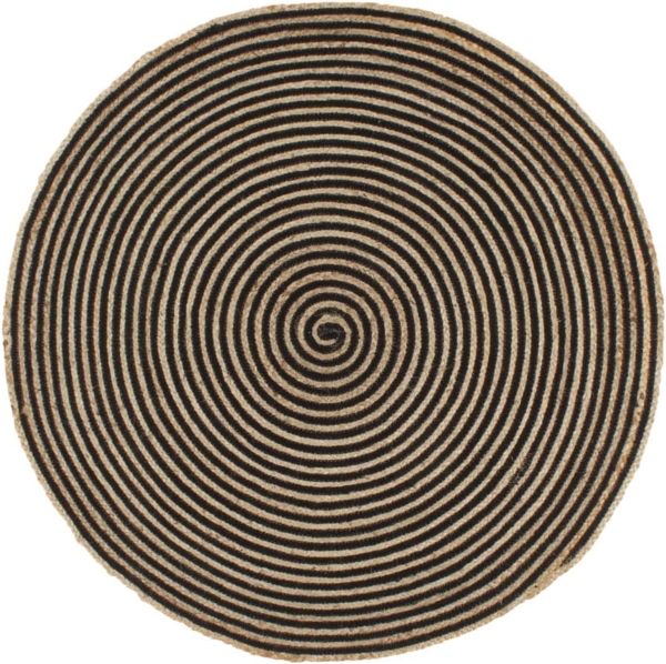 vidaXL Teppich Handgefertigt Jute mit Spiralen-Design Schwarz 120 cm 133720