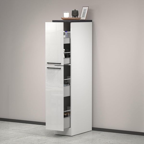 Dmora - Küchenschrank Quintino, Mehrzweckschrank, Küchenzeile Schrank, Multifunktionales Kühlregal, 100% Made in Italy, 30 x 60 x 165 cm, glänzendes Weiß und Schiefer