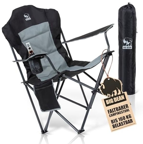 BigDean Campingstuhl Luxus Campingstuhl Faltbar 160 KG Belastbar Ultragroß mit Hochlehner (Packung, 1 St), Outdoor-Komfort mit höchstem Niveau