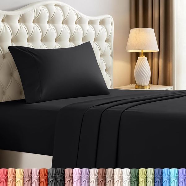 Utopia Bedding Bettwäsche-Set für Twin-Bett, 3-teilig, gebürstete Mikrofaser, schrumpft und lichtbeständig, pflegeleicht (Twin-Size-Bett, Schwarz)