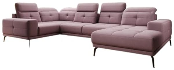 Designer Sofa Nerio mit verstellbarer Kopf- und Rückenlehne Stoff Rosé Rechts
