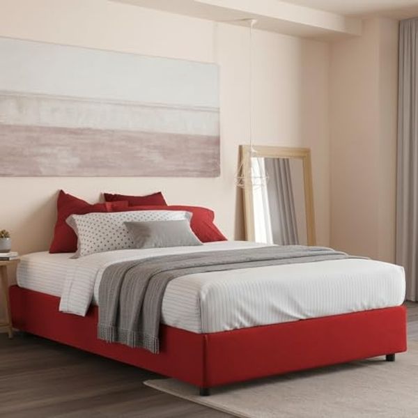 Talamo Italia - Dana Doppelbett, Bettkasten mit Stoffbezug, 100 % Made in Italy, Öffnung vorne, inklusive Matratze 160x190 cm, Rot