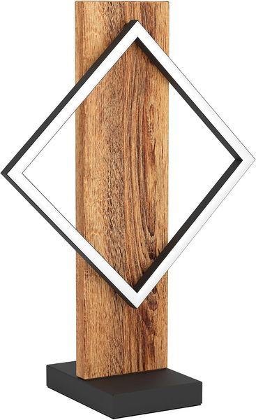 EGLO LED Tischlampe Boyal, Tischleuchte mit Holzbalken, Nachttischlampe aus einem rustikalem Holz und schwarzem Metall, Nachttischleuchte FSC zertifiziert, warmweiß, 42,5
