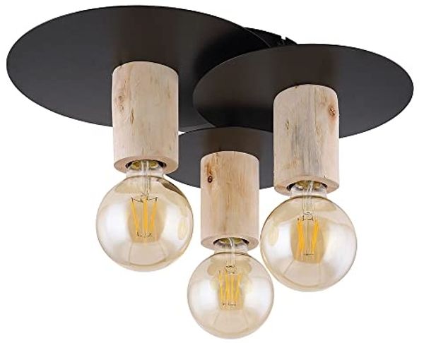 Deckenleuchte, Holz, Natur, 3 flammig, D 43cm