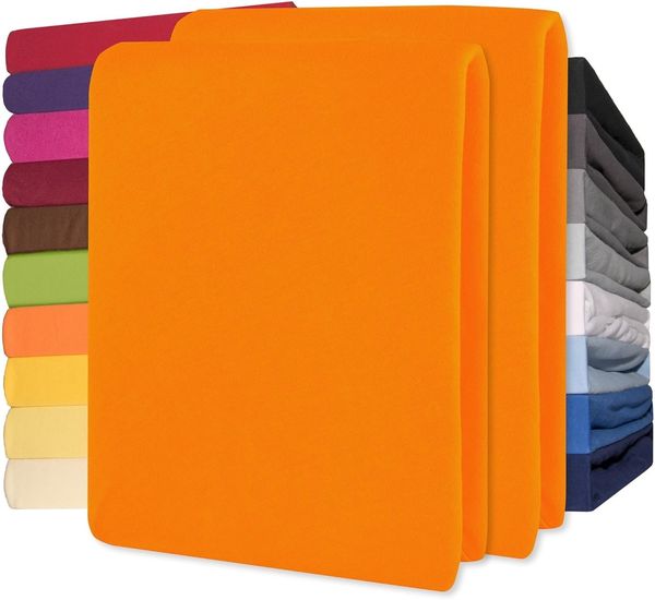CelinaTex Jersey Topper Spannbettlaken Lucina Doppelpack 90x200-100x200 cm orange 100% Baumwolle gekämmt bis 12cm Matratzenhöhe Oeko-TEX