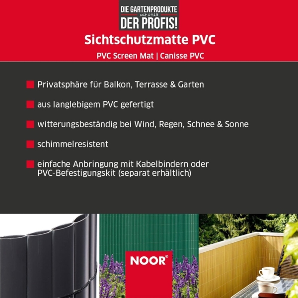 NOOR PVC Sichtschutzmatte - wetterfester Sichtschutzzaun für Balkon, Terrasse und Garten - stabile Balkonverkleidung als Sichtschutz - einfache Montage der Zaunblende - Bambus 100 cm x 3 m Bild 2