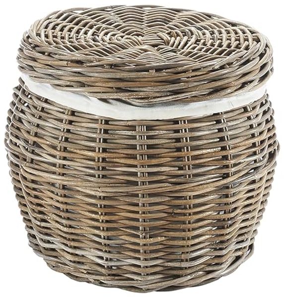 Kobolo Aufbewahrungskorb Wäschebehälter - Rattan - Stoffeinsatz und Deckel (1 St)