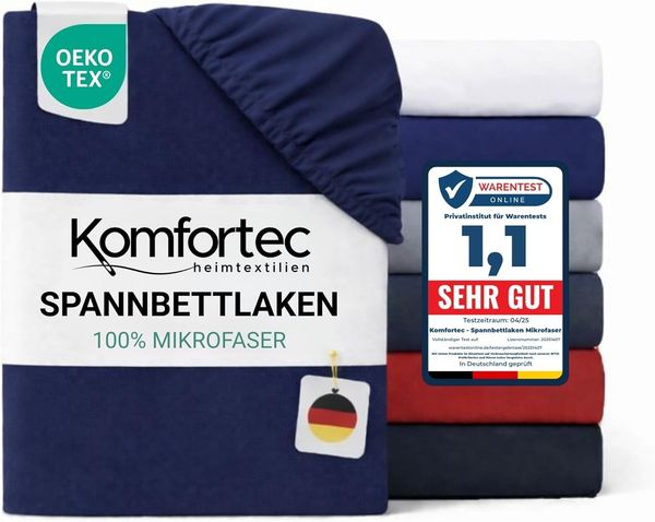 Komfortec Mikrofaser Spannbettlaken 140x200 cm – Weiches Spannbetttuch mit Rundumgummi – Fitted Sheet für Matratzen bis 30 cm – Blau – Oeko-Tex – Pflegeleicht & Hautfreundlich – 90g/m²