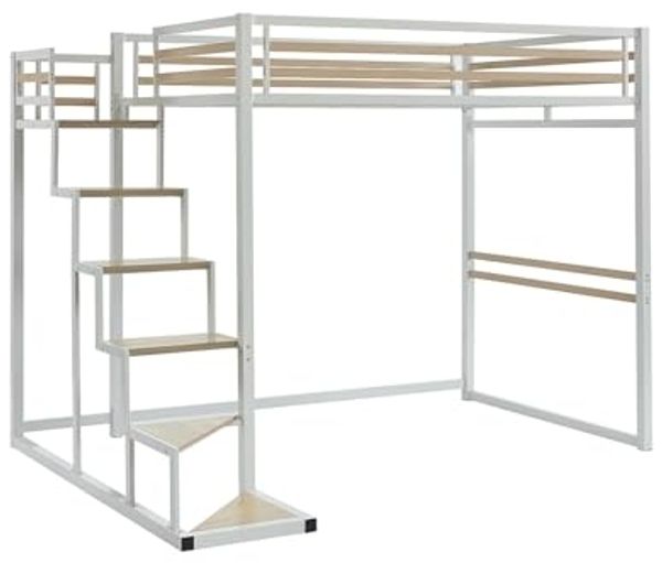 Vente-unique - JOGUI Bett Metall Weiß - B 198 cm x H 197 cm x L 260,5 cm