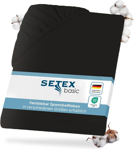 SETEX Feinbiber Spannbettlaken, 90x200 cm großes Spannbetttuch, 100 % Baumwolle, Bettlaken in Schwarz