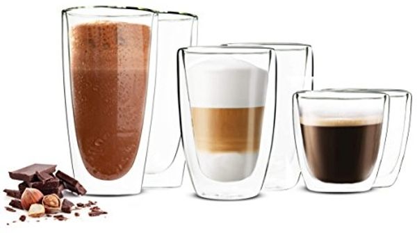 6 Doppelwandige Gläser 2x450 2x200 2x90ml Kaffeegläser Thermogläser Set